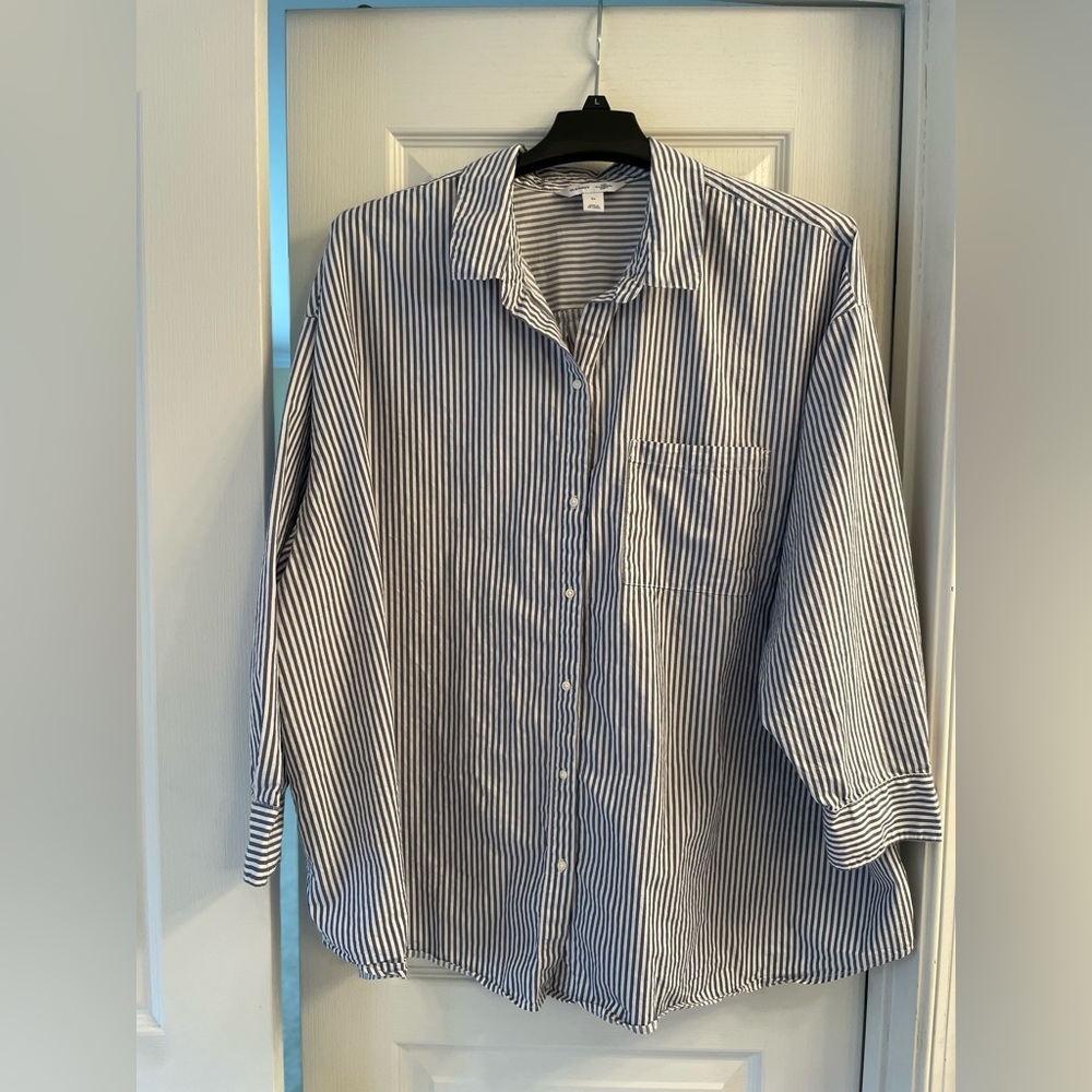 Old Navy Women’s Navy and White Striped Shirt
The Boyfriend Shirt